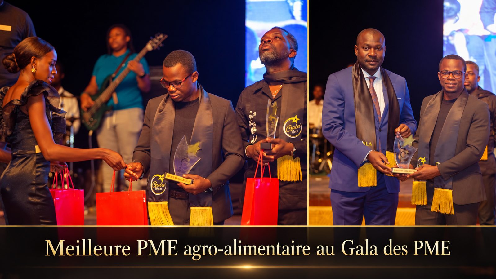 Les représentants d'AJLUS recevant leurs trophées sur scène au Gala des PME