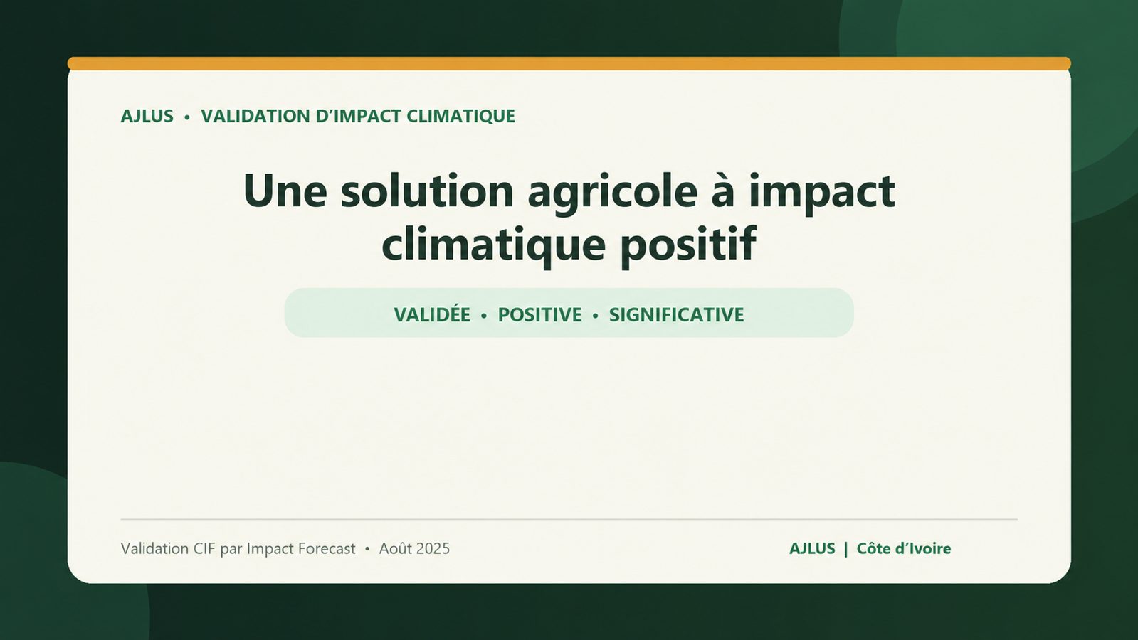 Validation d'impact climatique d'AJLUS par Impact Forecast : validée, positive, significative